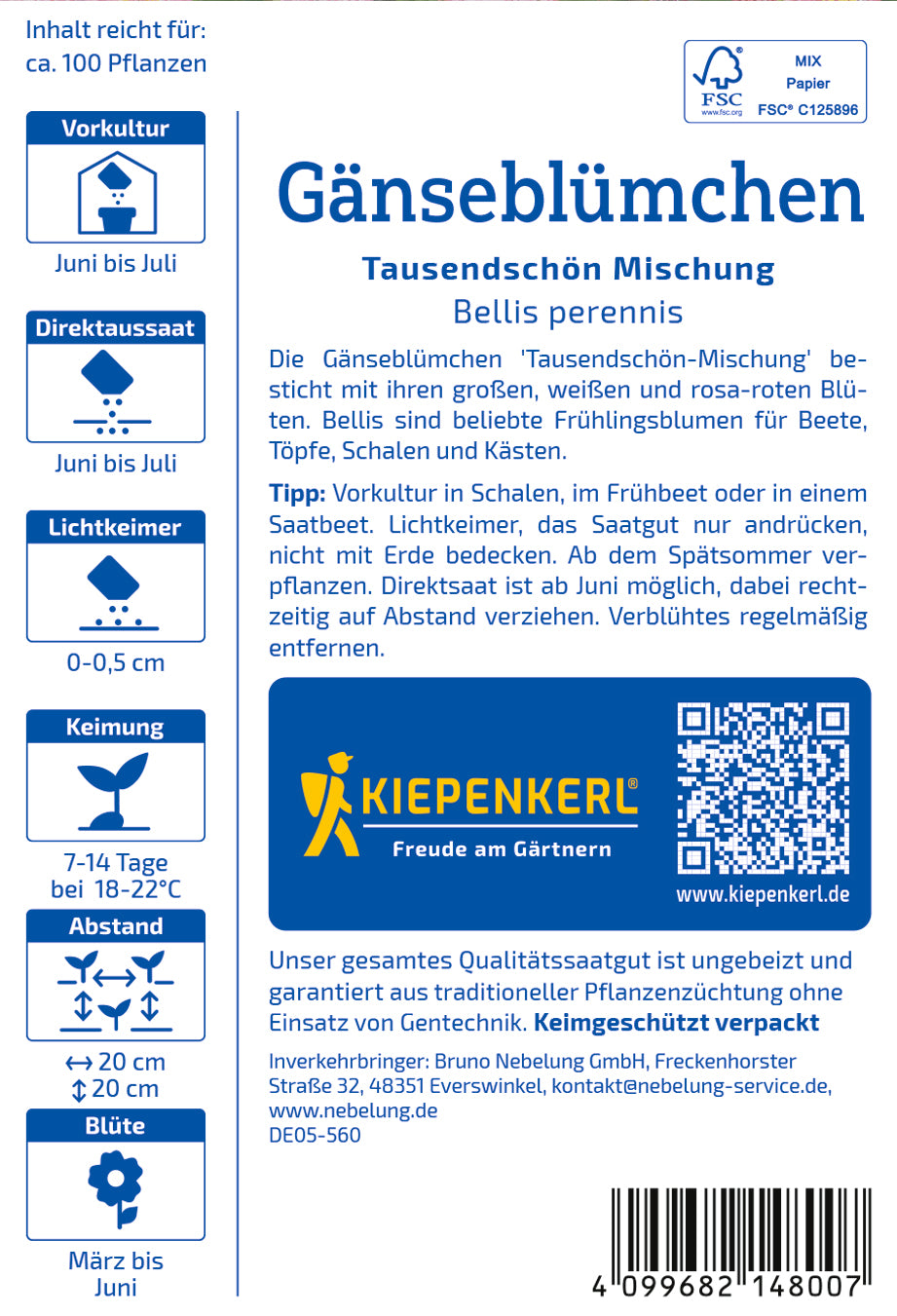 Gänseblümchensamen Tausendschön Mischung