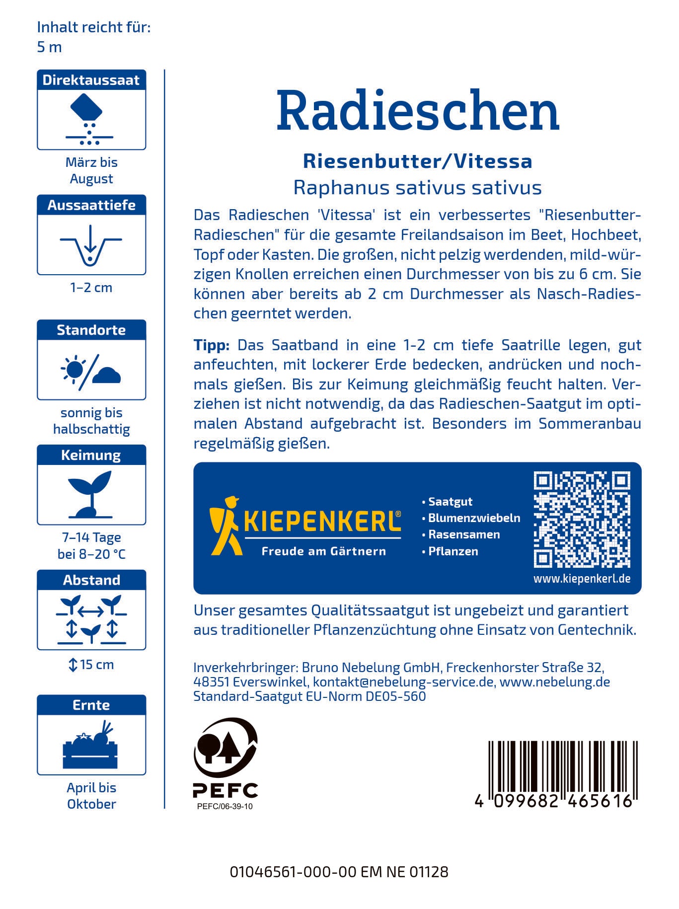 Radieschen Riesenbutter/Vitessa, Saatband