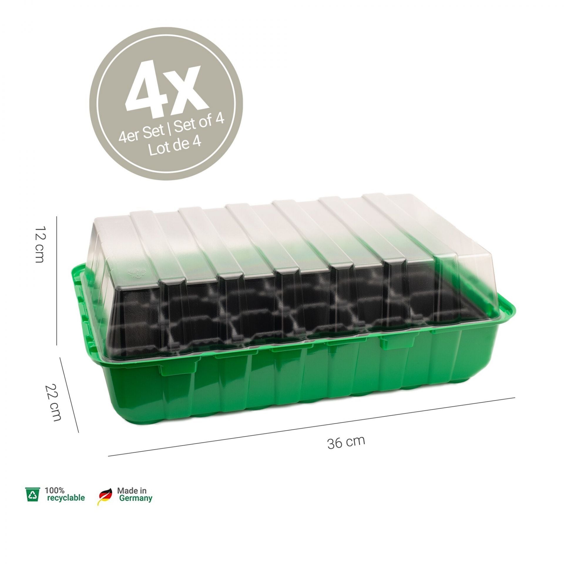 Anzuchthaus 4er Set 36 x 22 x 13 cm je 24 Kunststofftöpfe