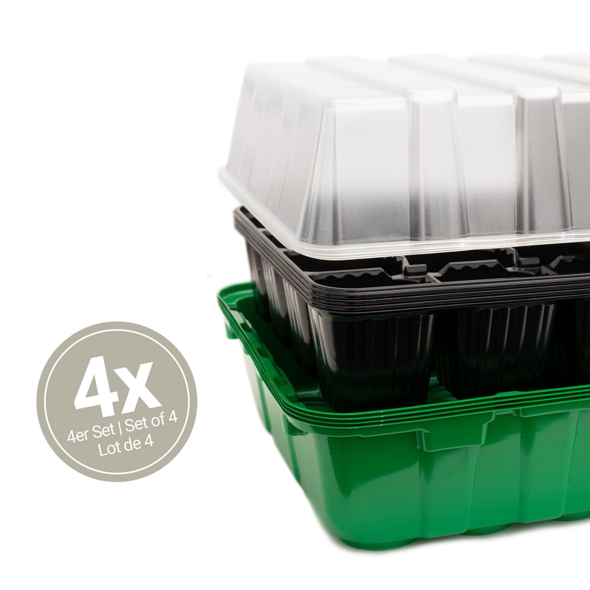 Anzuchthaus 4er Set 36 x 22 x 13 cm je 24 Kunststofftöpfe