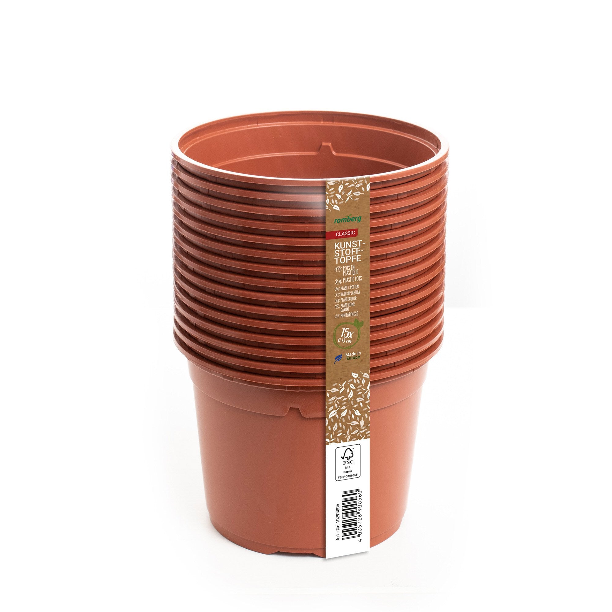 15 Kunststofftöpfe 13 cm terracotta rund