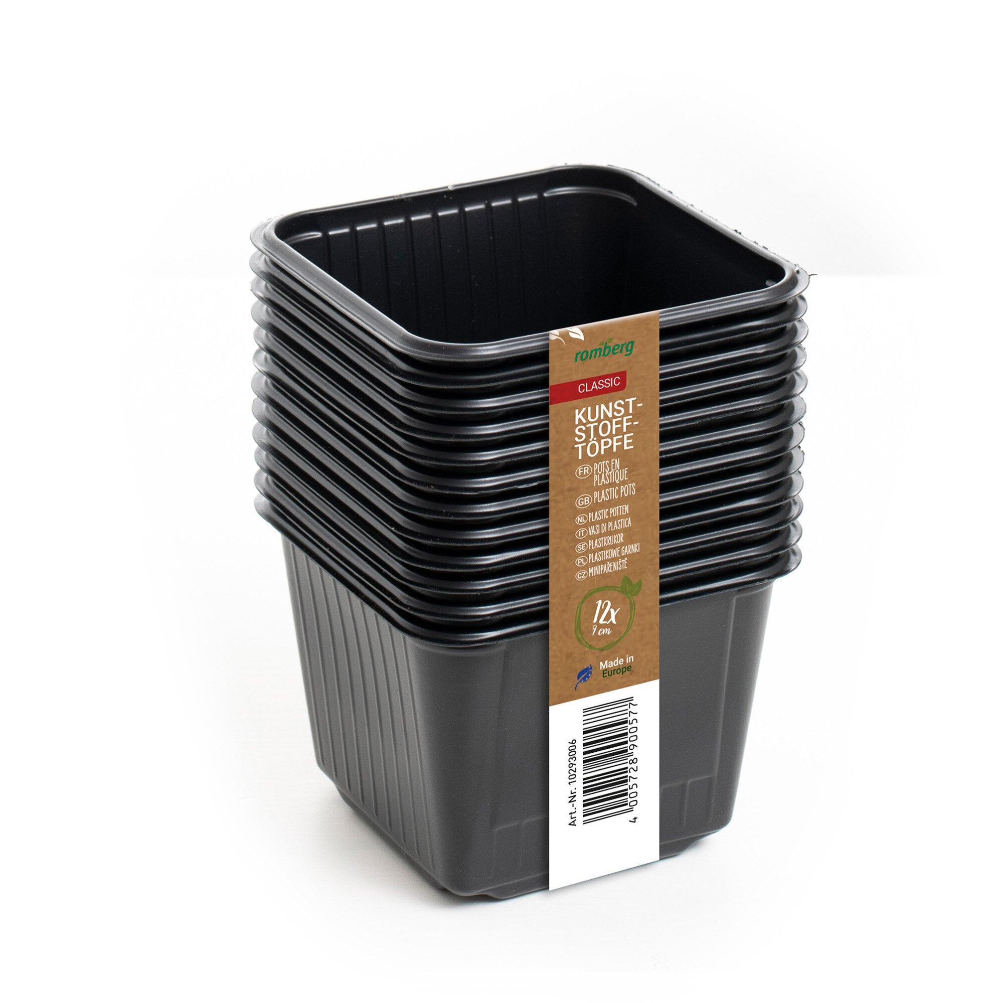 12 Kunststofftöpfe 9 cm schwarz quadratisch