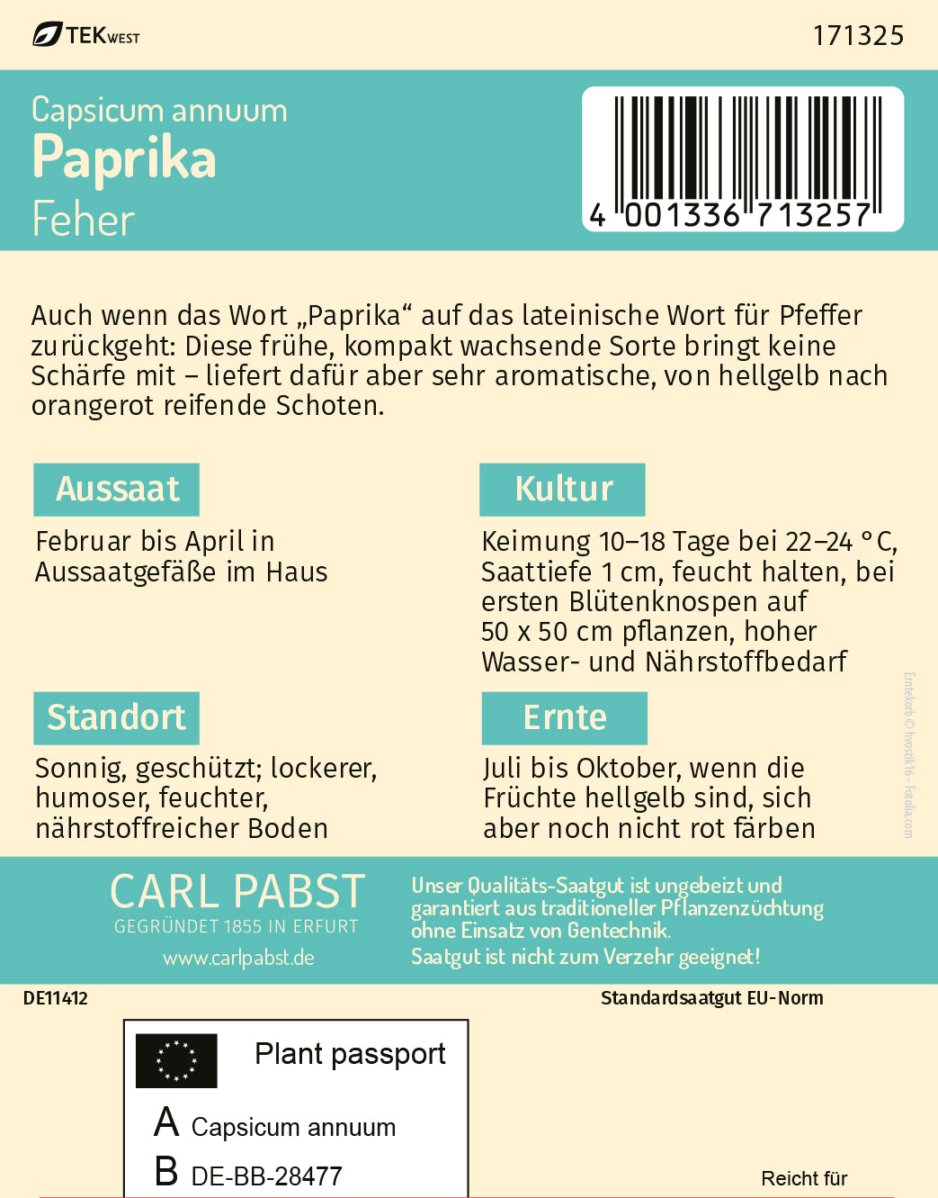 Paprika früh & spitz Feher