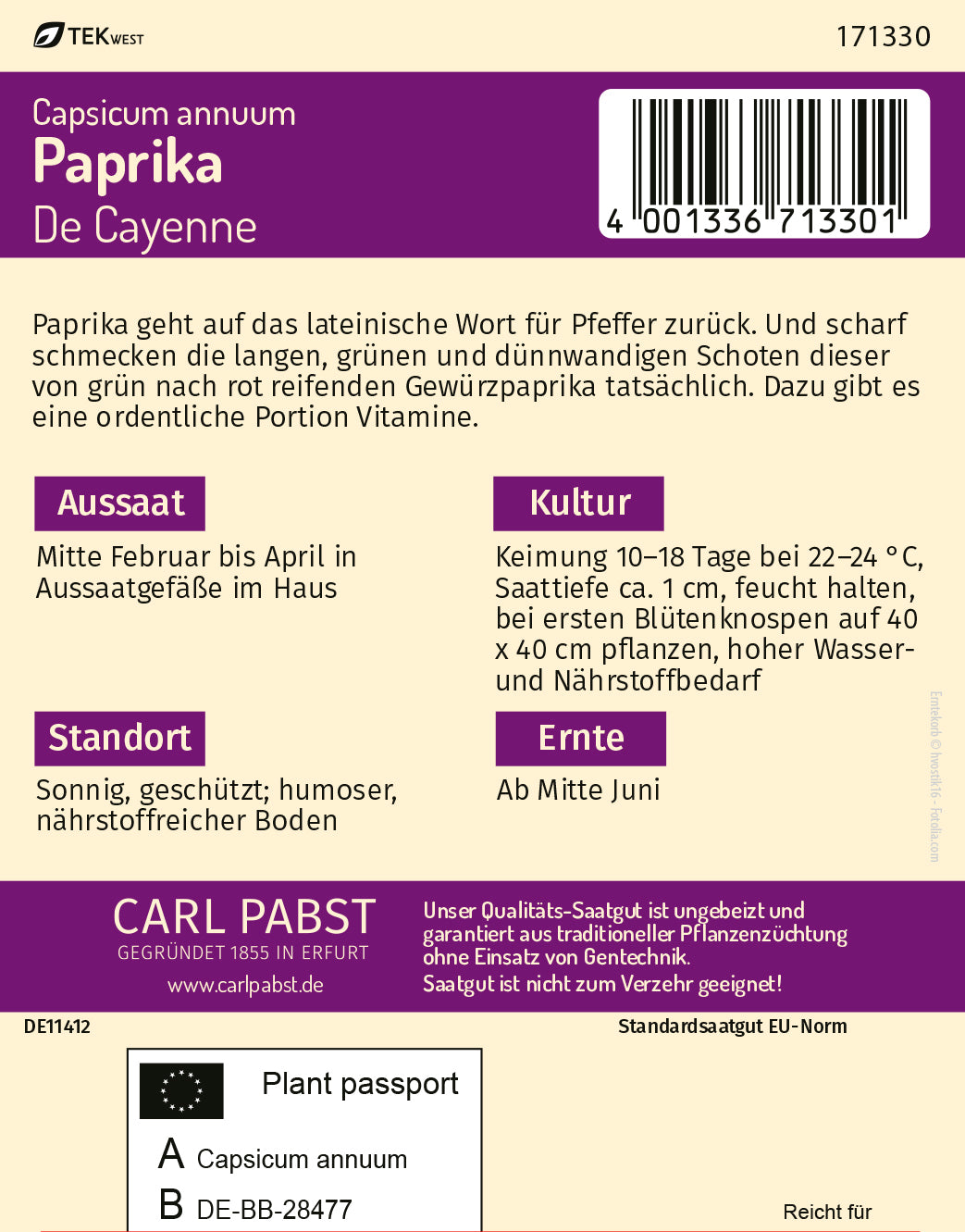 Paprika lang & scharf De Cayenne