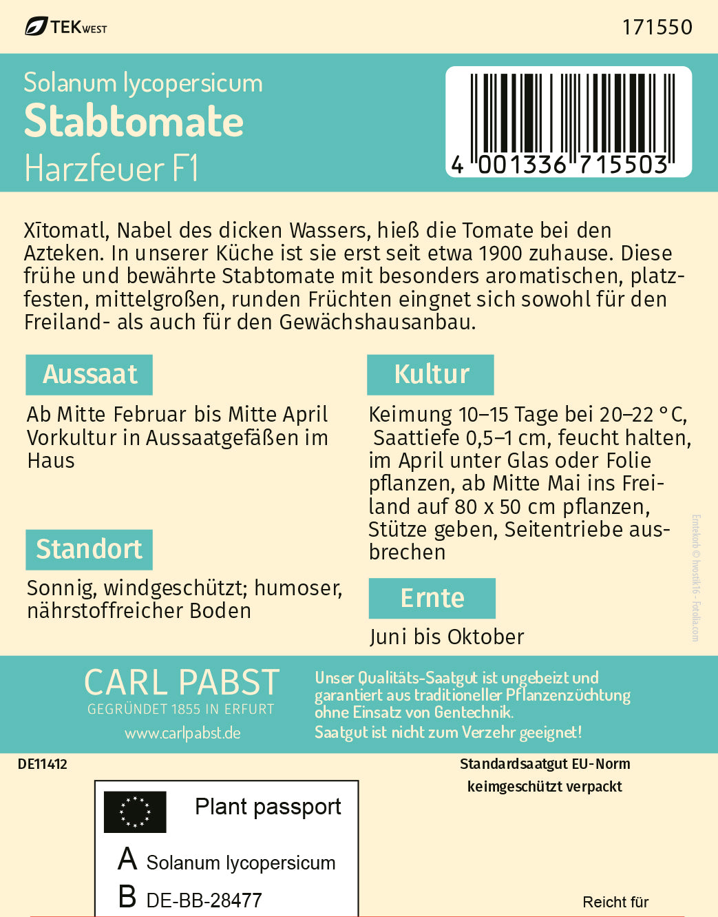 Stabtomate sehr früh & widerstandsfähig Harzfeuer F1