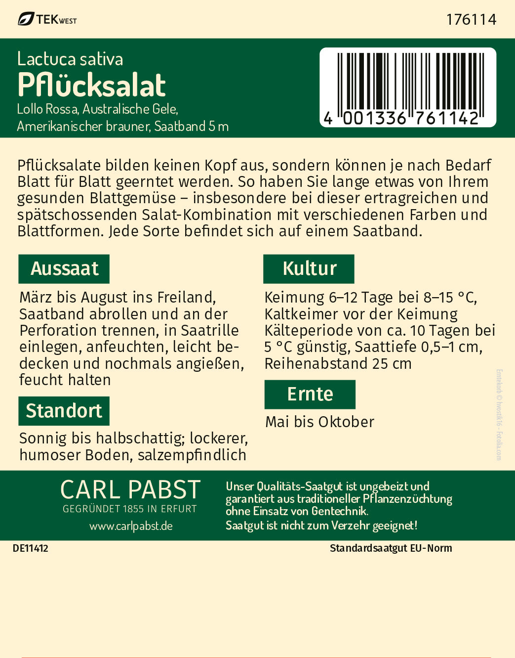 Pflücksalatkombination Saatband 5 m  Lollo rossa Australische Gele Amerikanischer Brauner