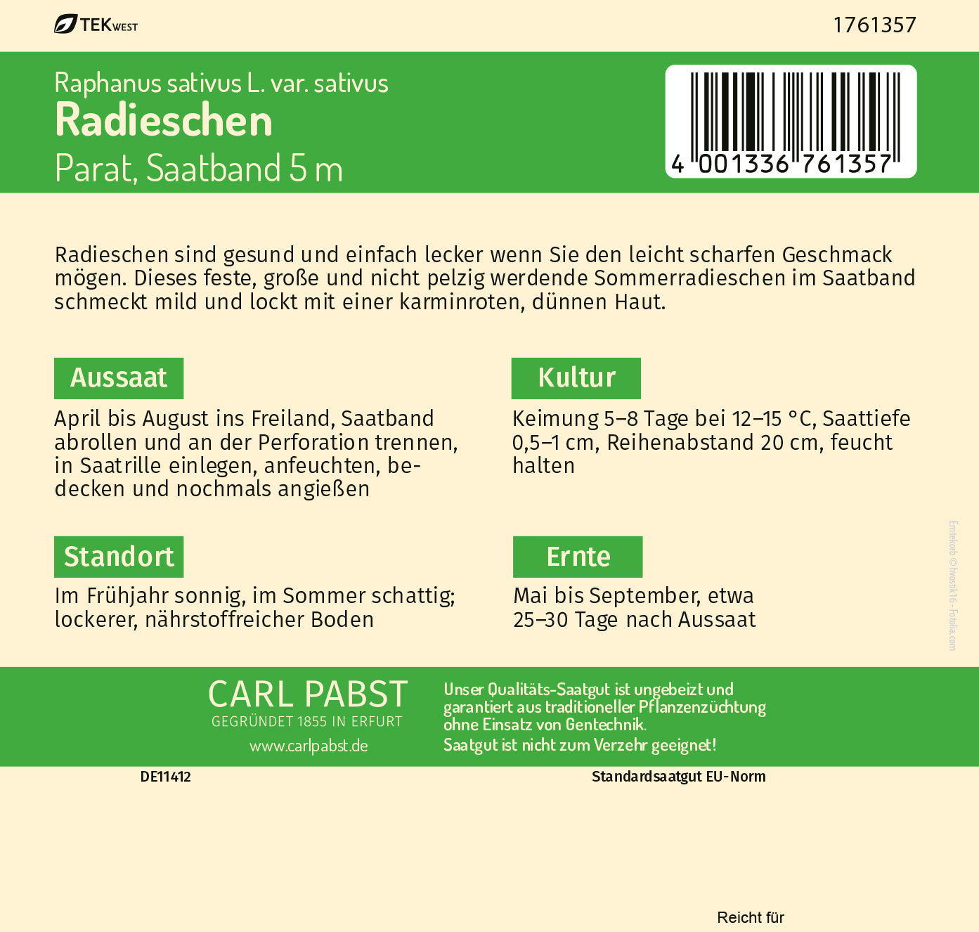 Radieschen Saatband 5 m Parat