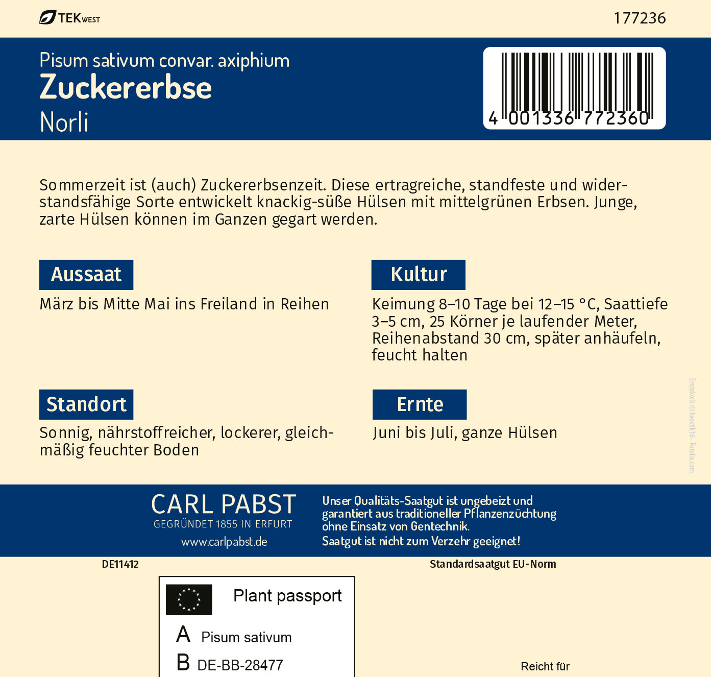 Zuckererbse früh & zart Norli