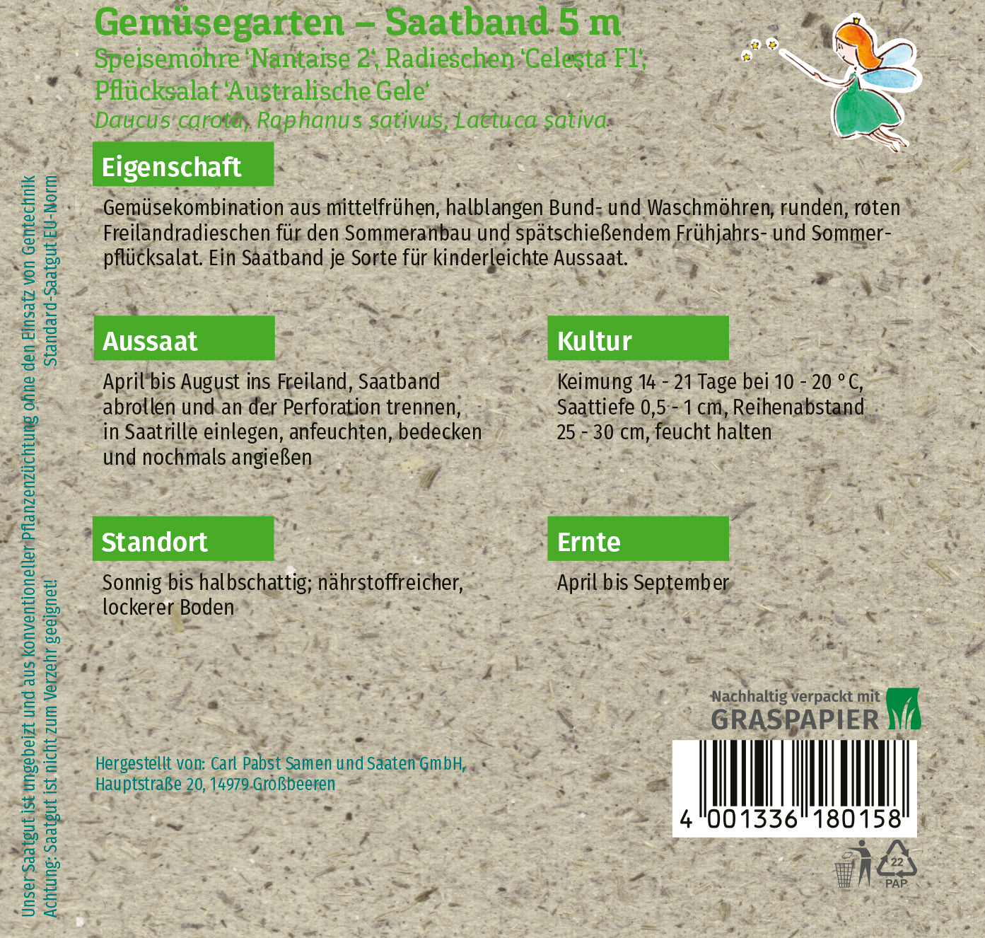 Gemüsegarten Saatband 5 m Speisemöhre Radieschen Pflücksalat