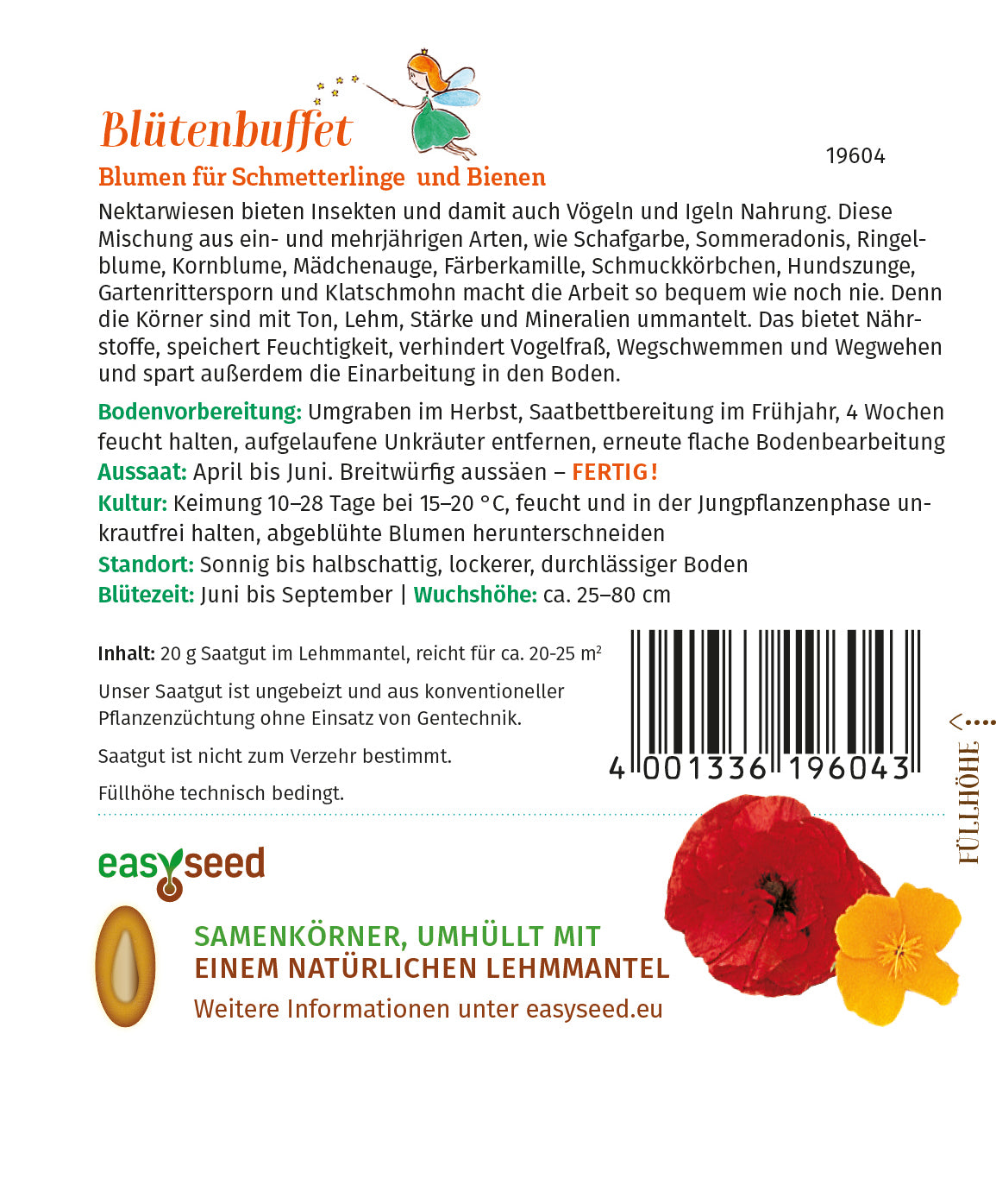 easySeed Blütenbuffet Streuschachtel Blumenmischung für Schmetterlinge und Bienen