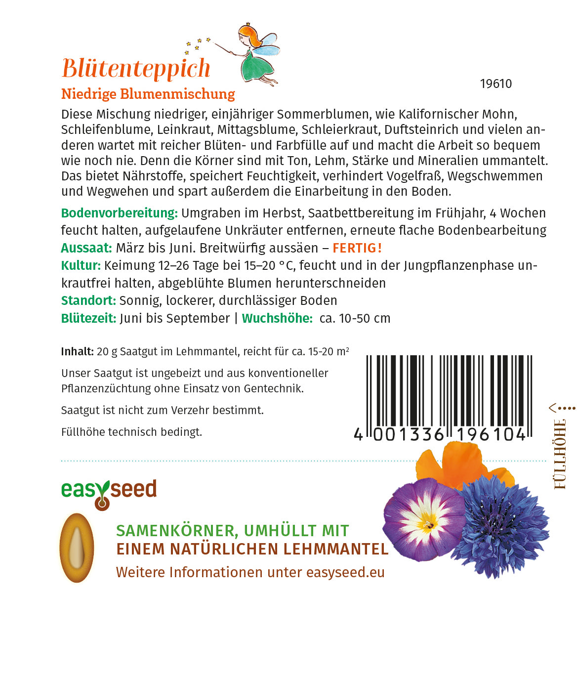 easySeed Blütenteppich Streuschachtel Blumenmischung niedrige Blumenmischung