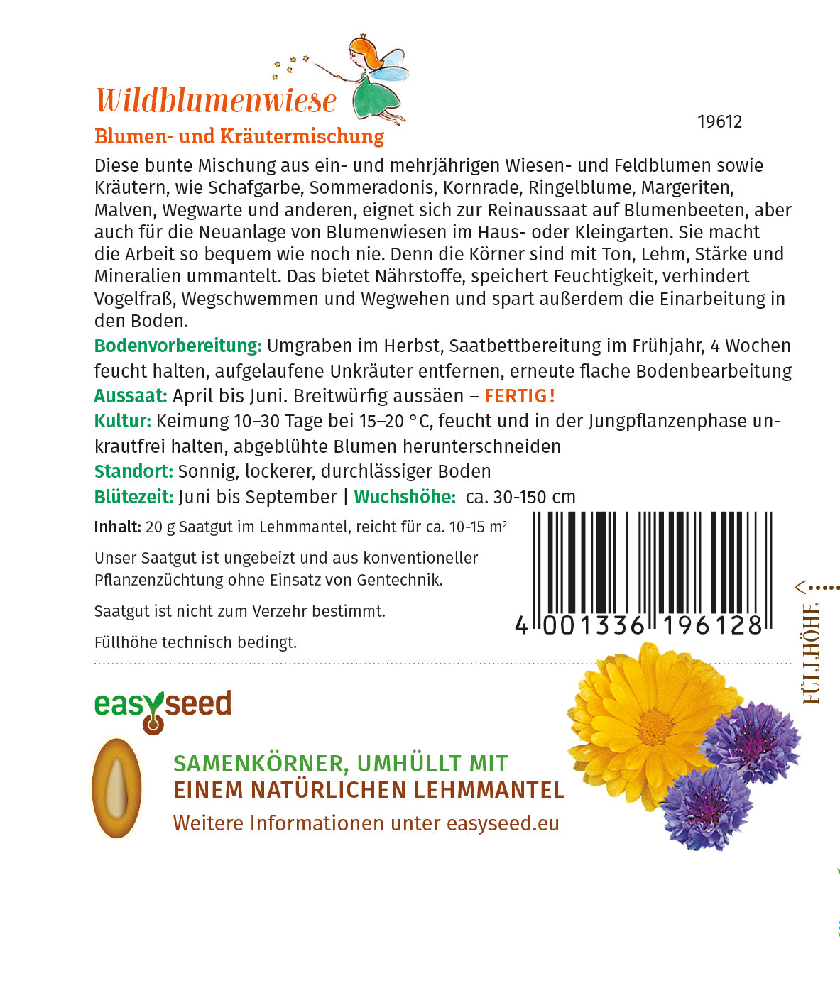 easySeed Wildblumenwiese Streuschachtel Blumenmischung Blumen- und Kräutermischung