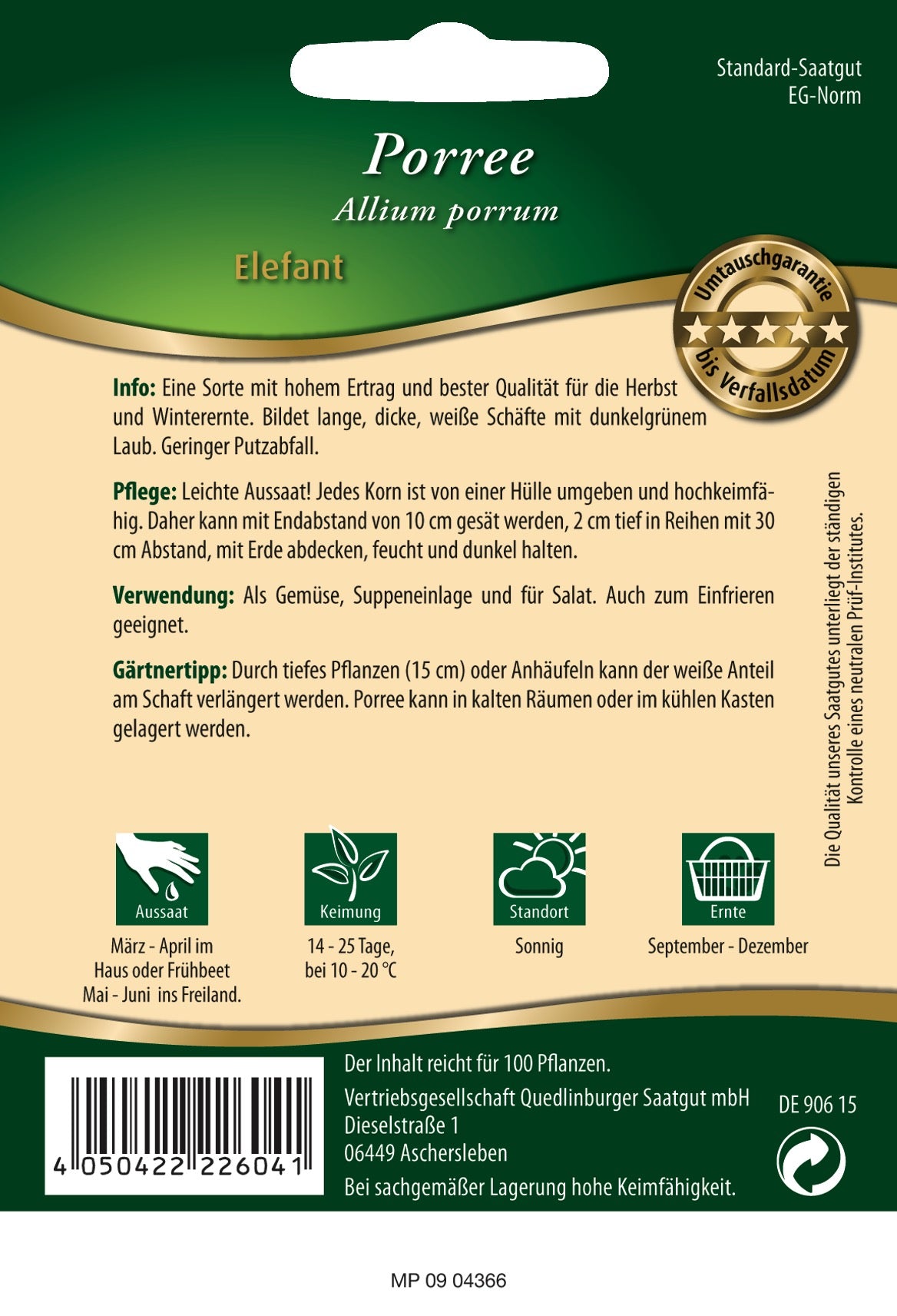 Porree Elefant Pillensaat