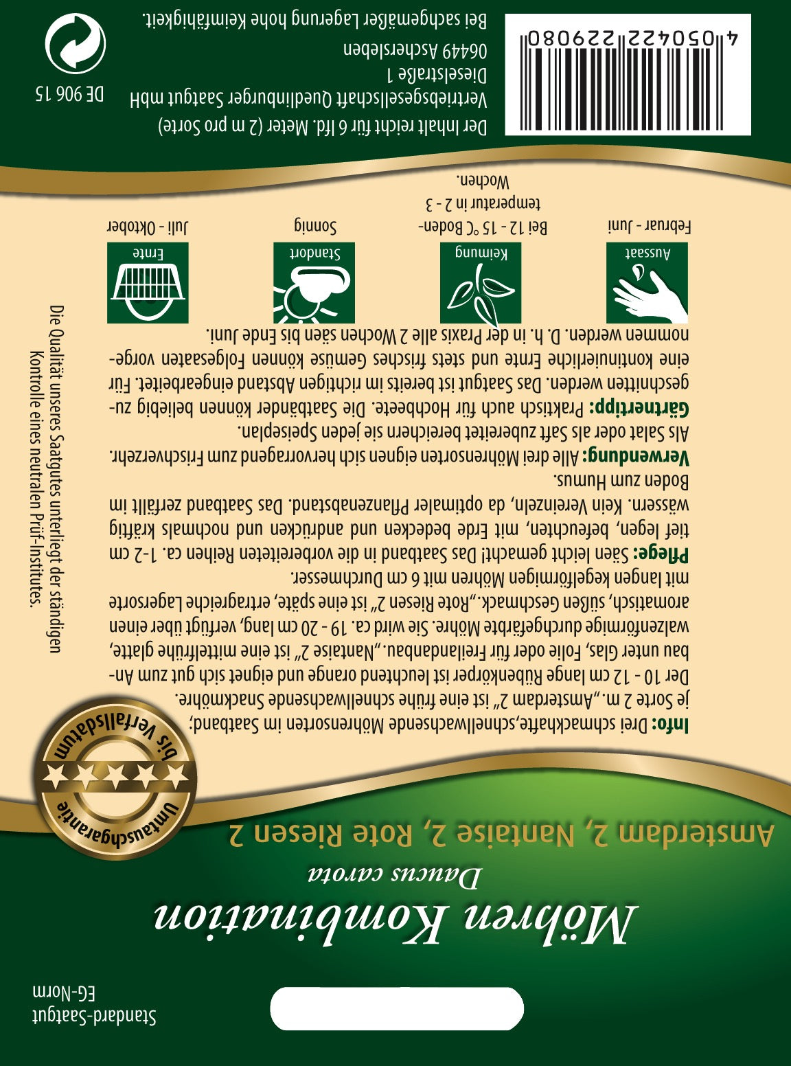 Möhren früh mittel spät Saatband