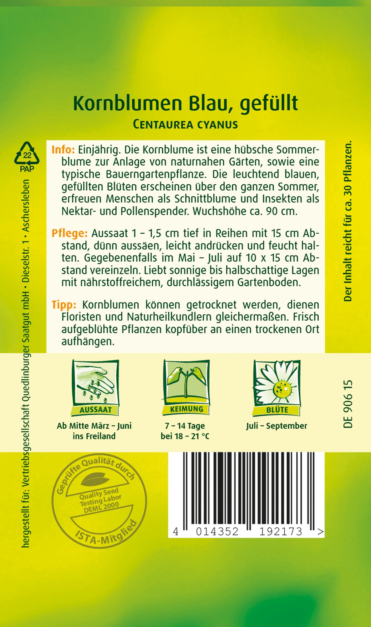 Kornblume Blau gefüllt