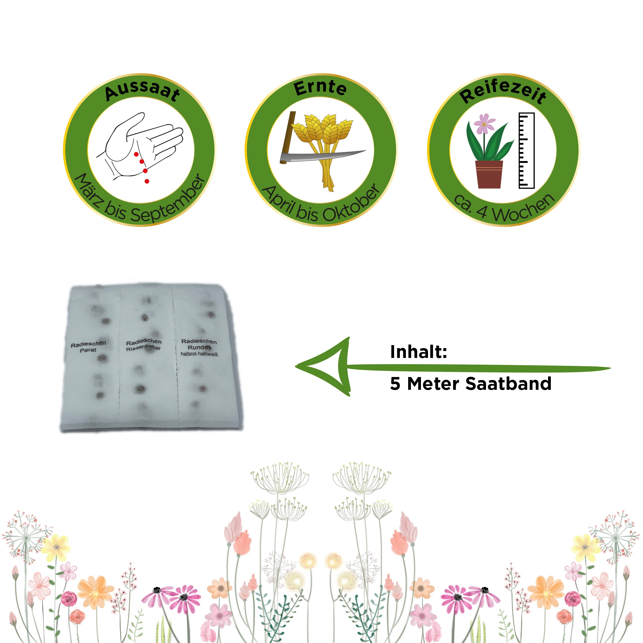 Radieschen 3 Sorten Saatband 5 m